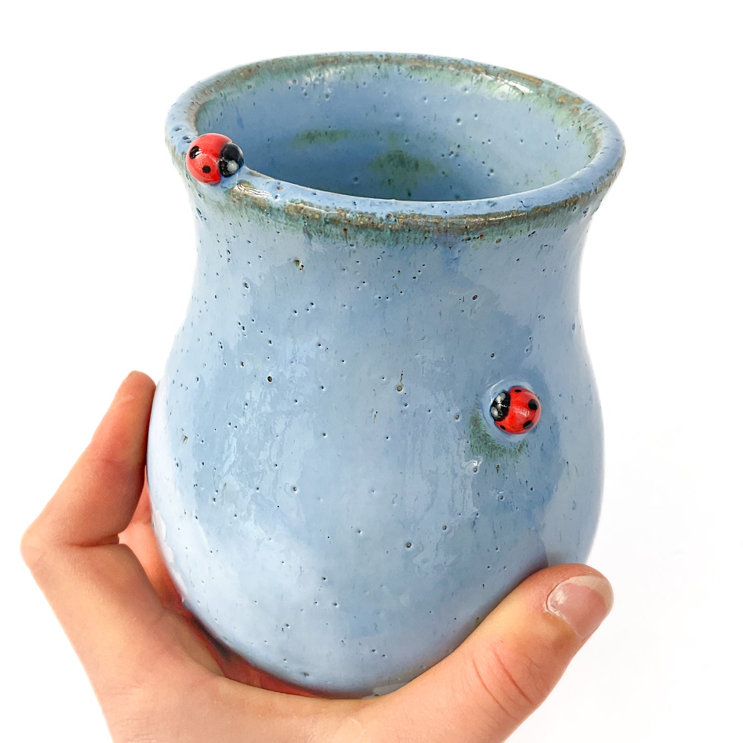 Stoneware Ladybug Vase