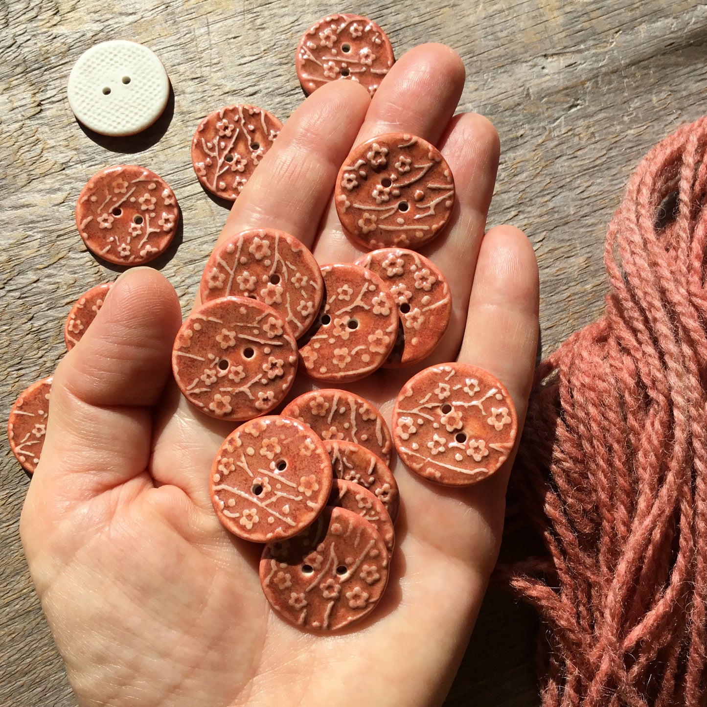 ‘Spiced Plum’ Plum Blossom Porcelain Button  1"