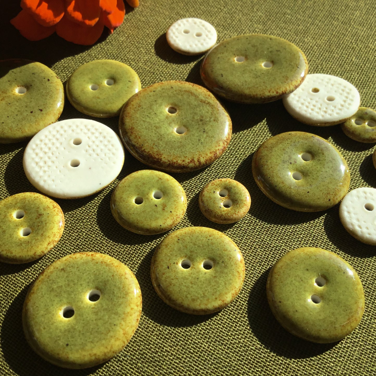 Speckled Olive Porcelain Buttons