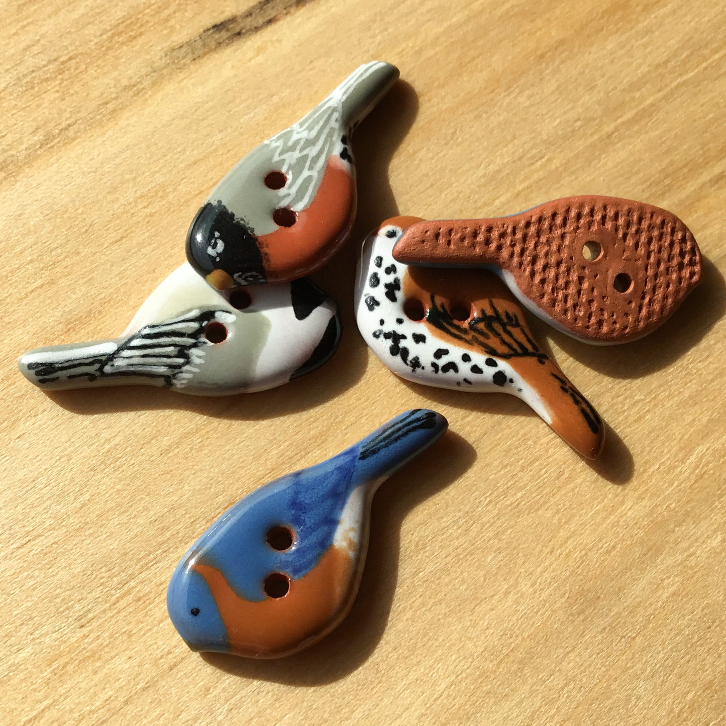 New! Ceramic Perching Songbird Button 1/2” x 1-1/8"