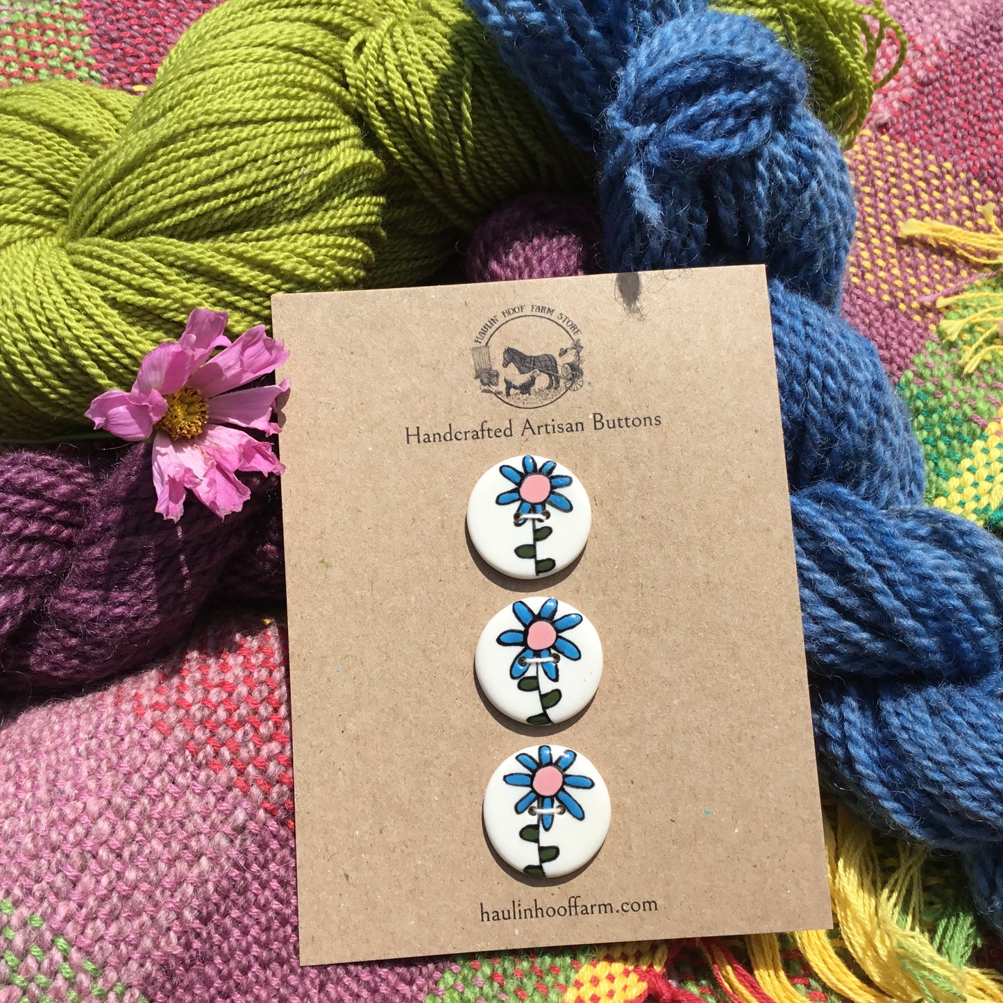 Blue Asters Porcelain Button Set - 1”