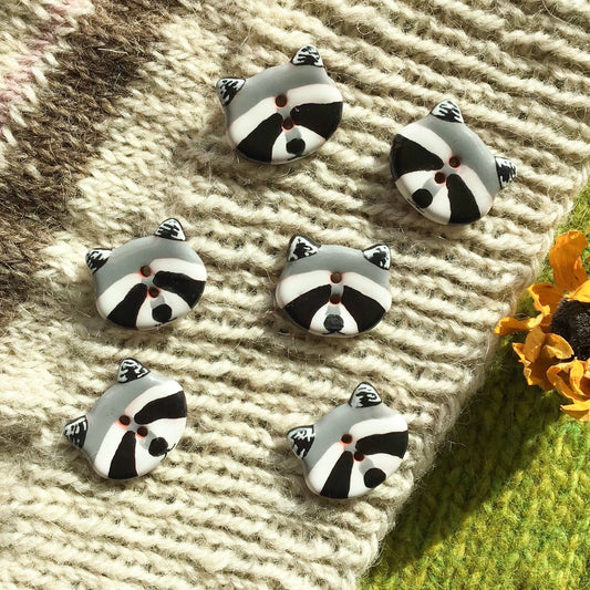 Ceramic Raccoon Button 3/4” x 7/8”