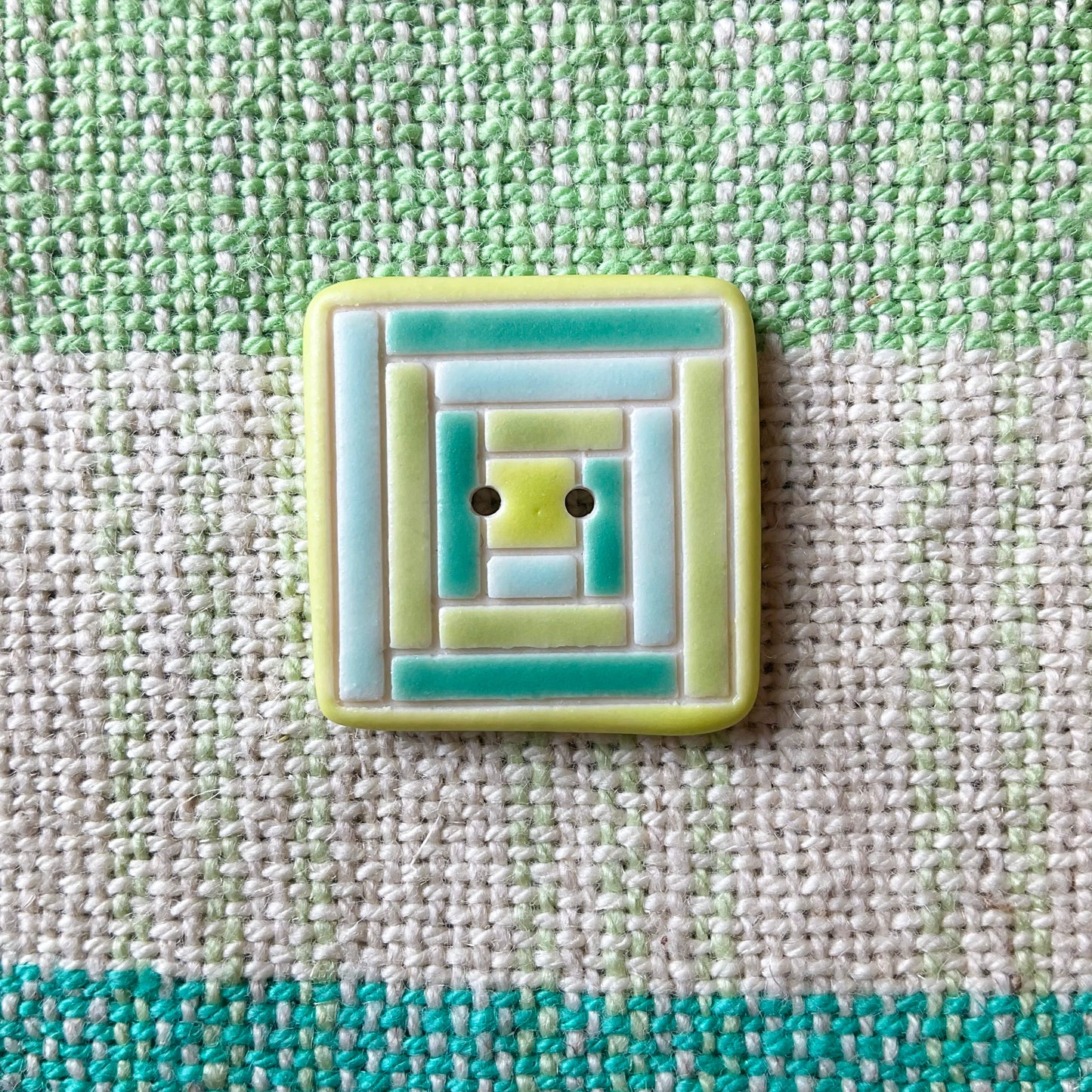 Porcelain Log Cabin Quilt Button 1”
