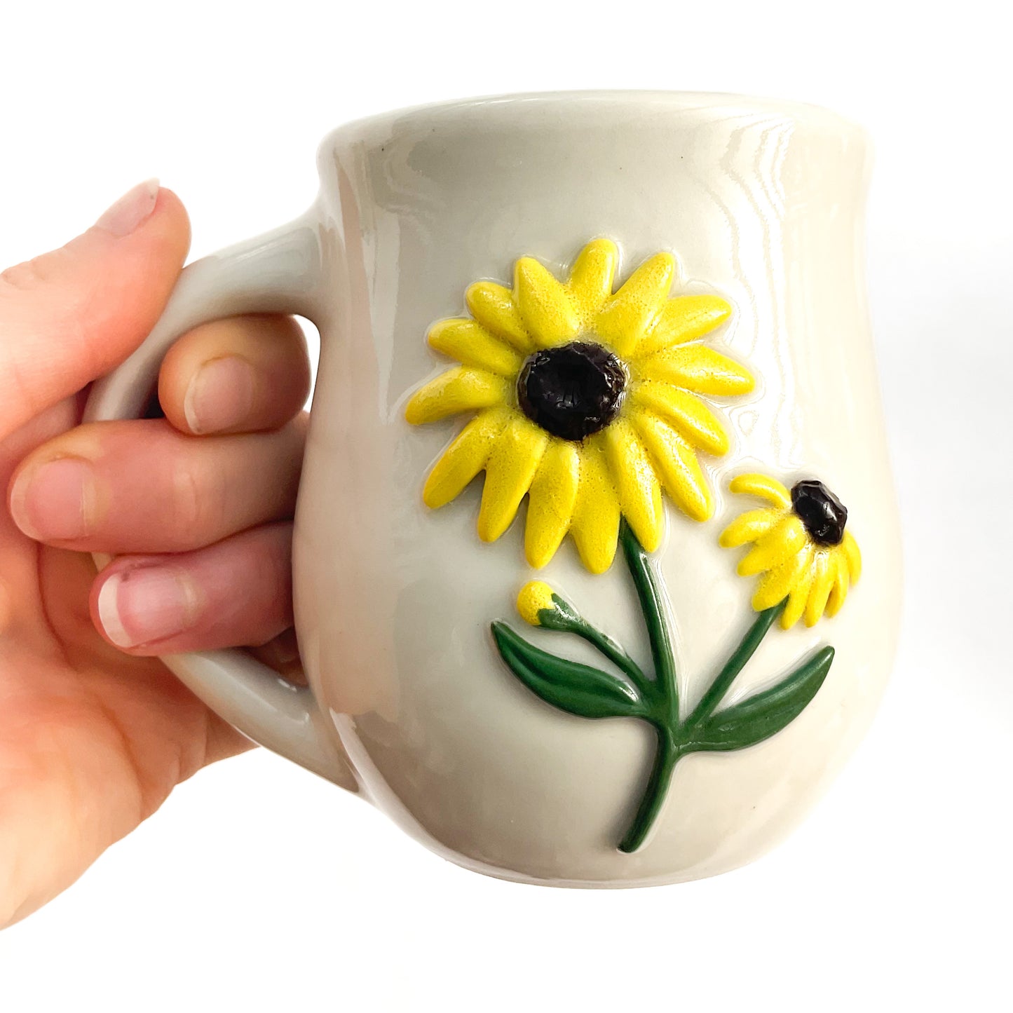 Black Eyed Susan Hand Sculpted Porcelain Mug 10 oz