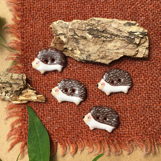Happy Hedgehog Earthenware Button 9/16” x 7/8”