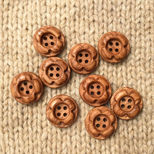 ‘Forest Flowers’ Red Oak Wood Buttons  3/4”