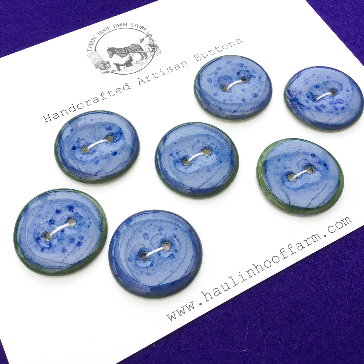 ‘Indigo Float’ Porcelain Buttons  1"  - 7 Pack