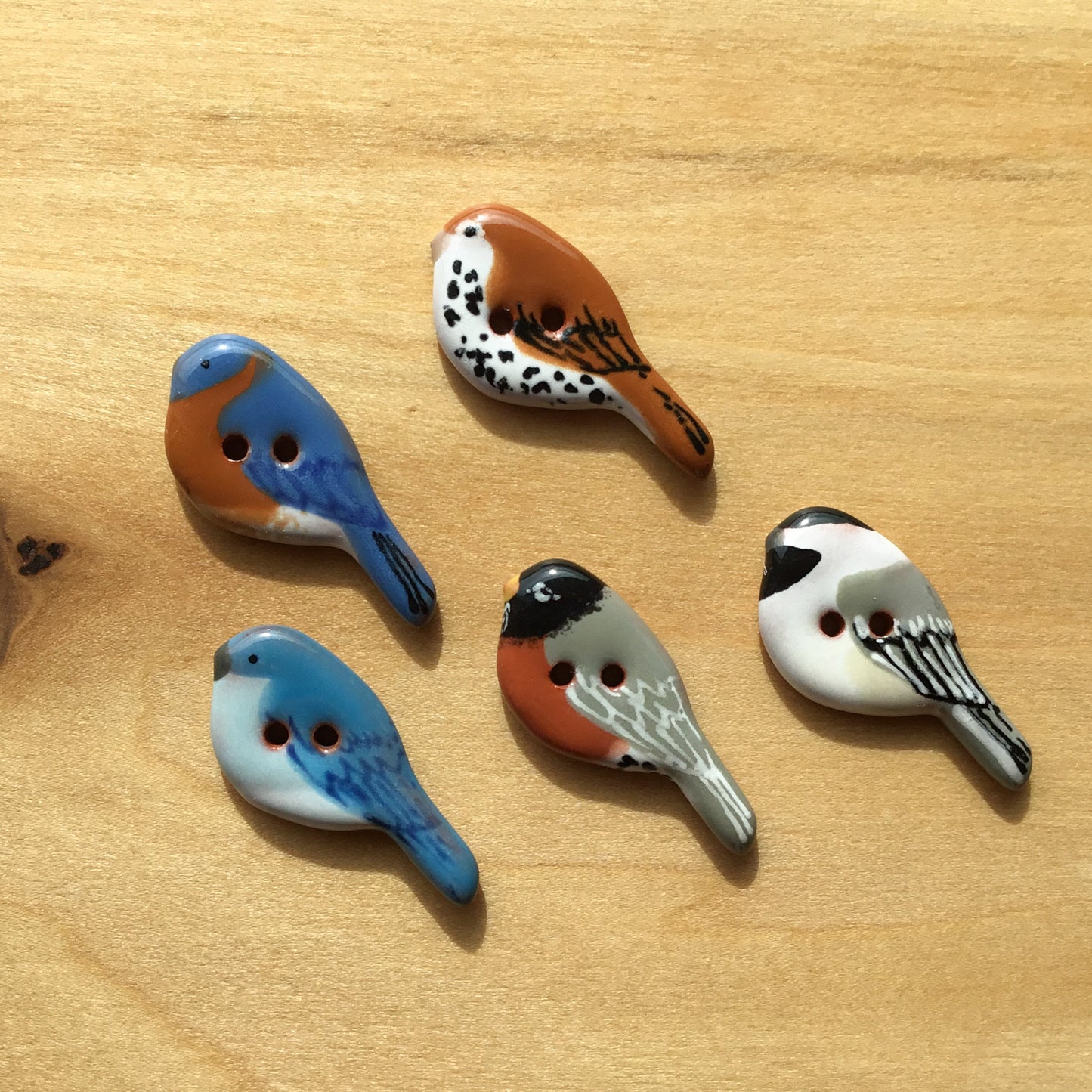 New! Ceramic Perching Songbird Button 1/2” x 1-1/8"
