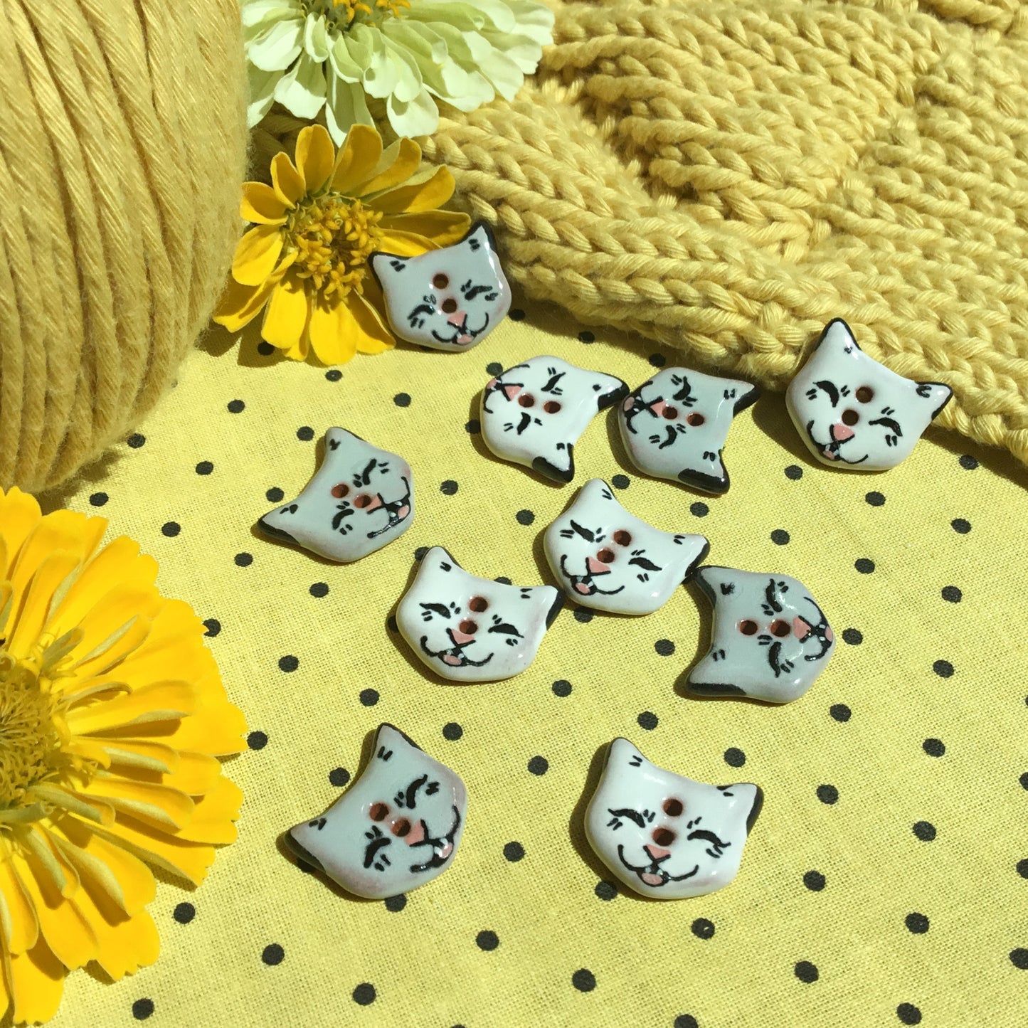 Laughing Cat Earthenware Button 3/4”