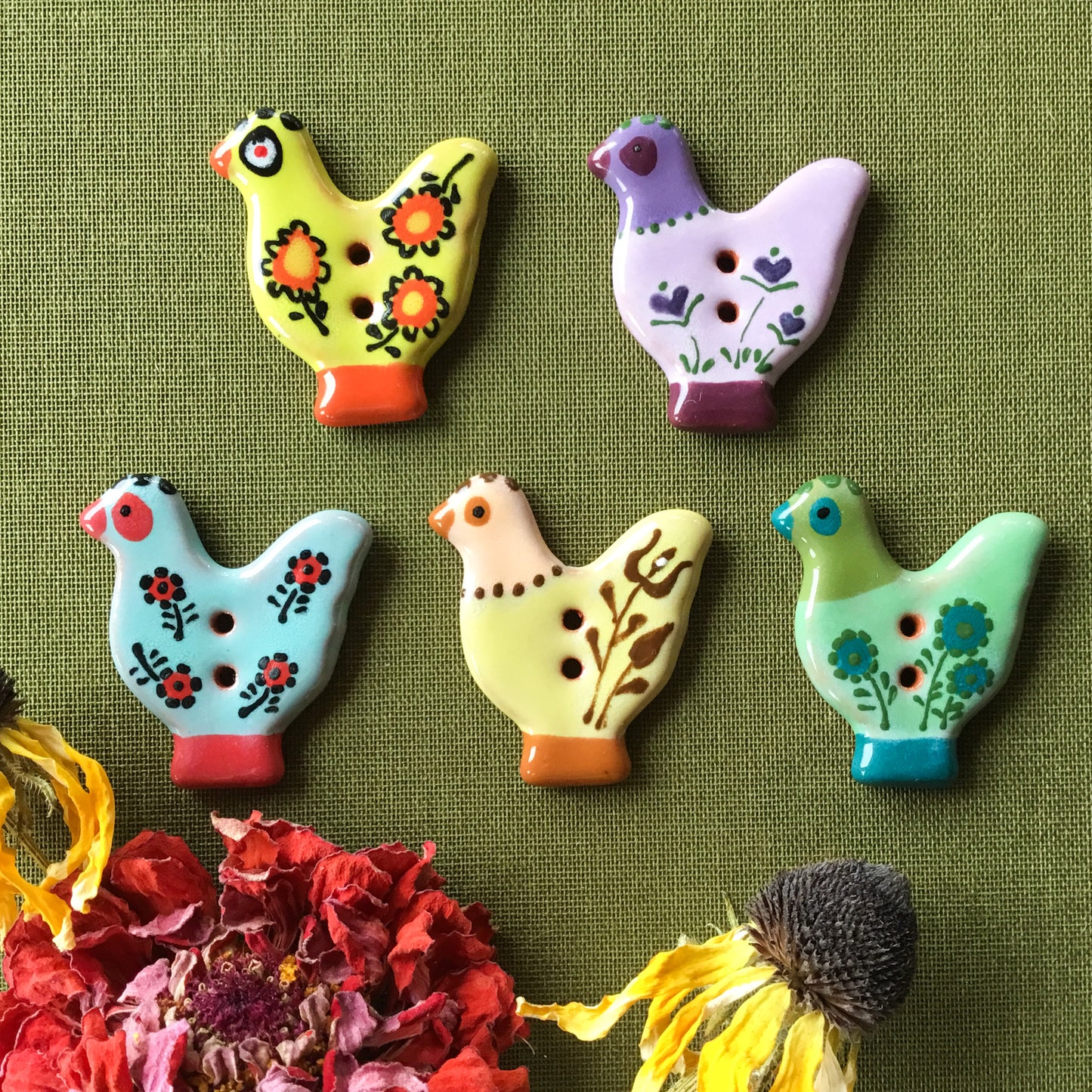 Sitting Pretty Hens Button Collection  1-1/4"