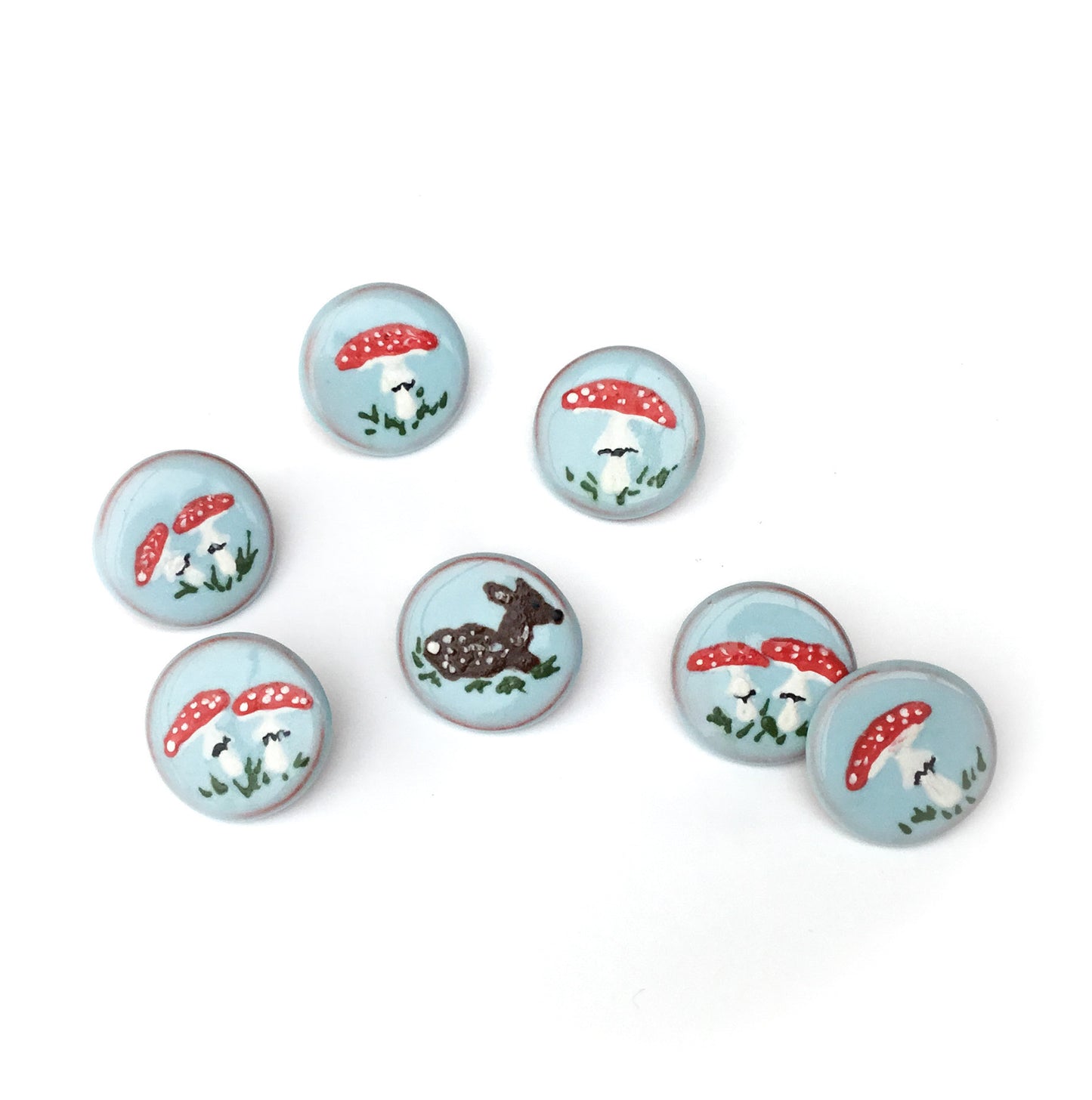 ‘Fawn Amongst the Mushrooms’ Designer Shank Button Set - 5/8”  7-pack