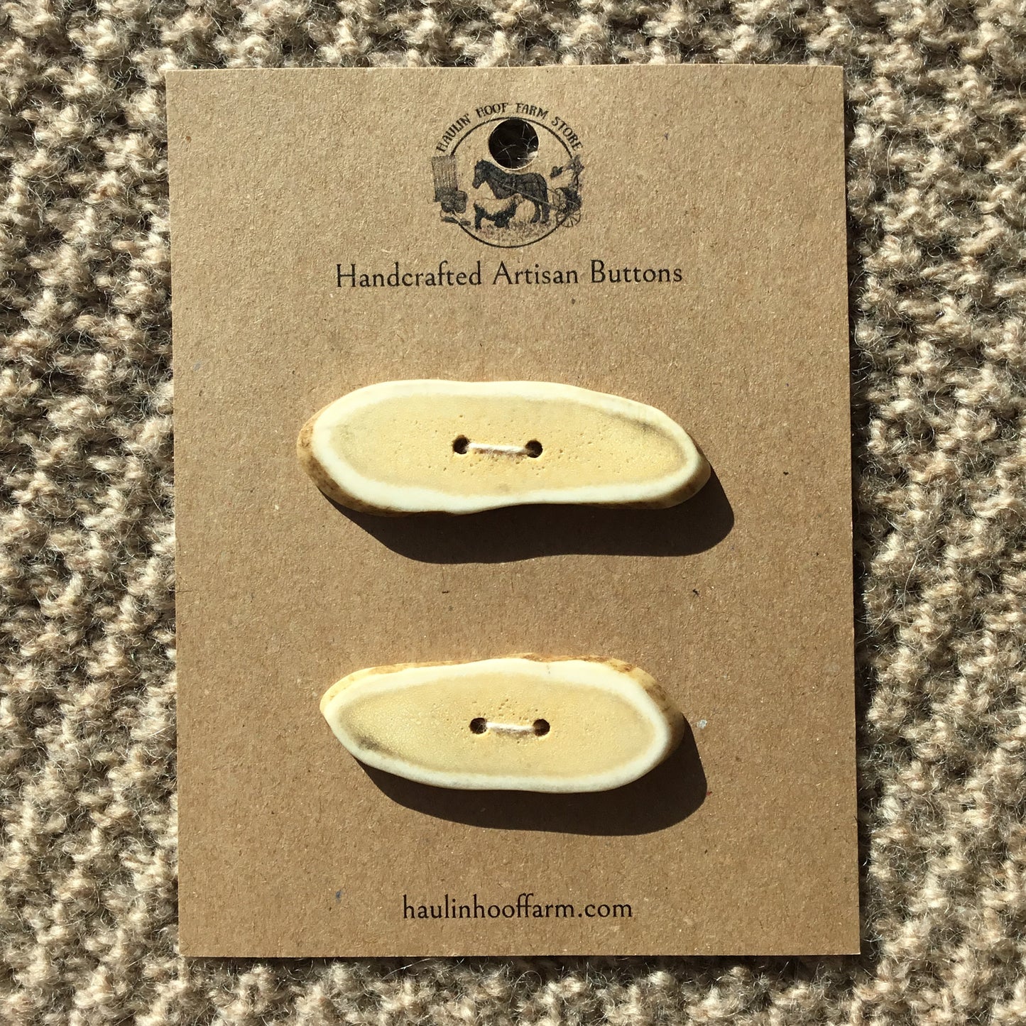 Polished Deer Antler Shed Buttons  2-1/2" x 3/4"  2-Pack
