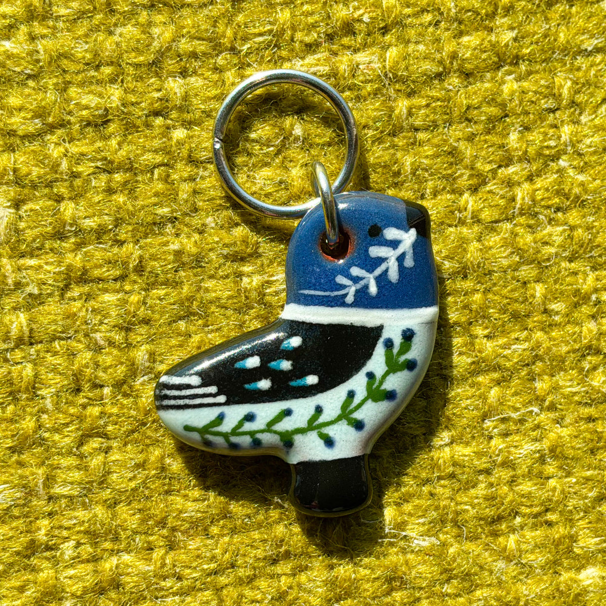 Ceramic Folk Bird Stitch Marker  3/4" x 7/8"