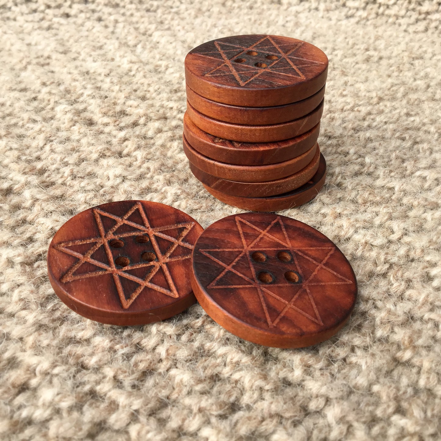 Wooden Quilt Button on Cherry  1-1/2”