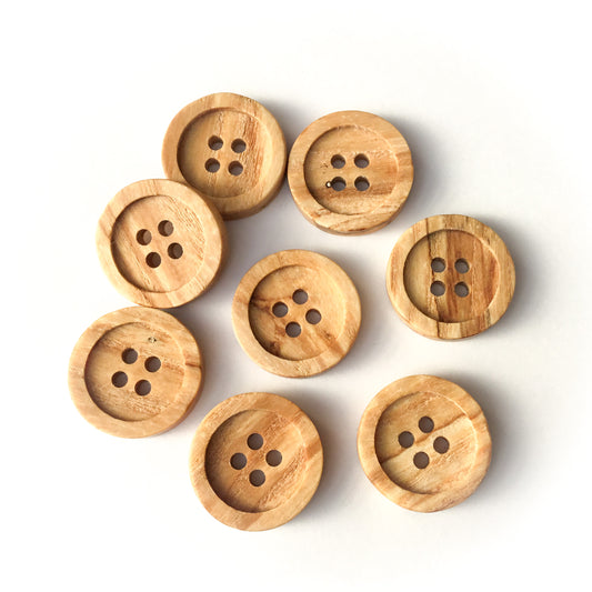 Four Hole Inset Button - Lightly Spalted Ash Wood  1" - 8-pack