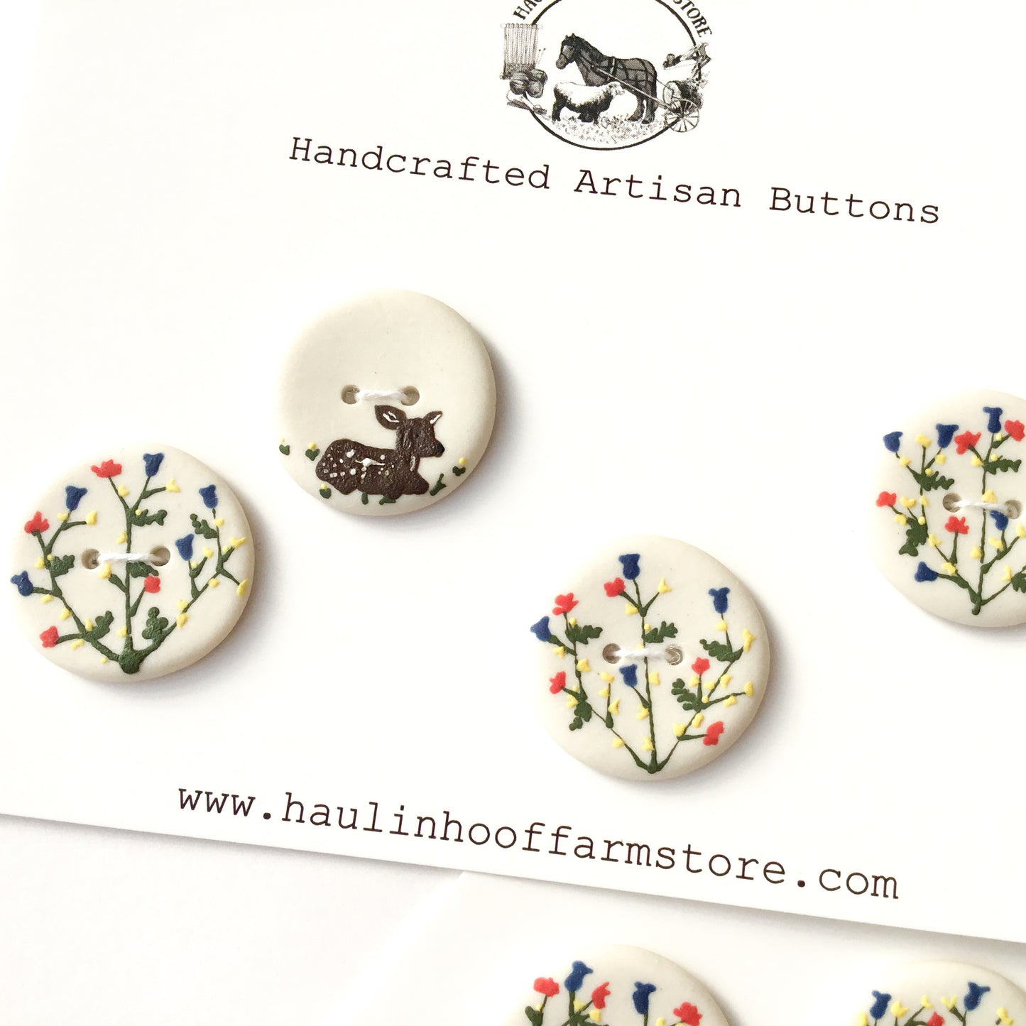 ‘Fawn in the Flowers’ Designer Porcelain Buttons  1"  4-Pack