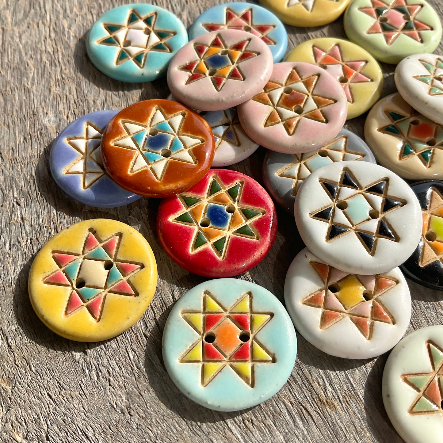 Ohio Star Quilt Block Stoneware Button 7/8"