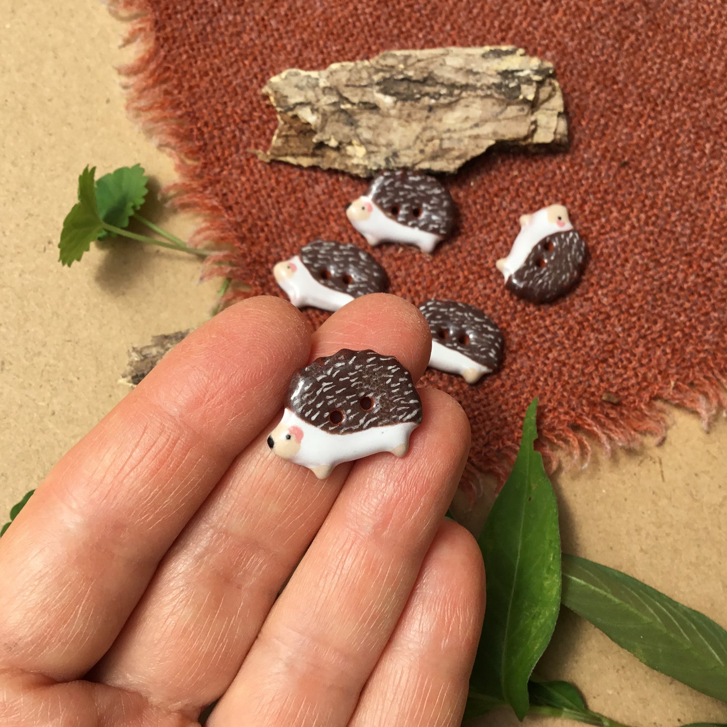 Happy Hedgehog Earthenware Button 9/16” x 7/8”