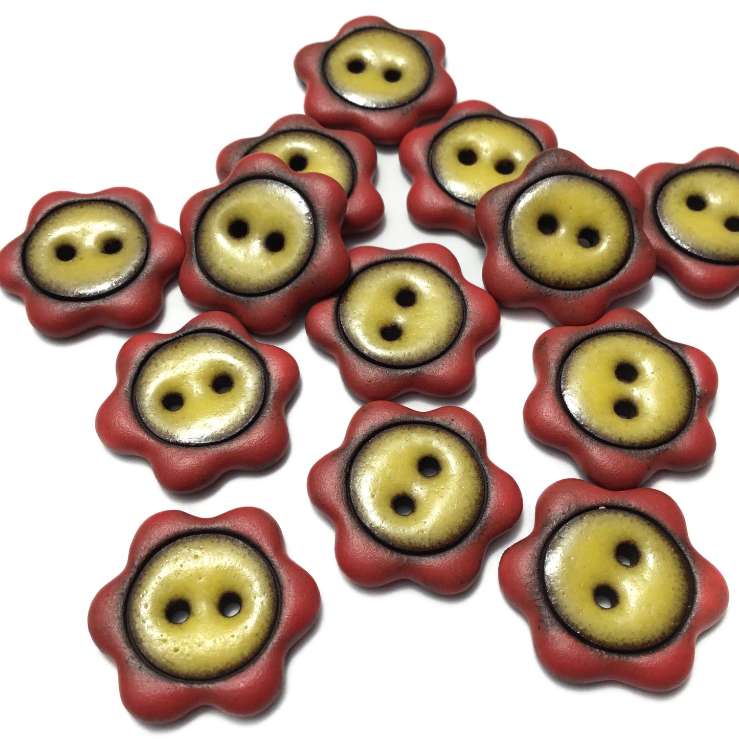 ‘Floral Darlings' Black Stoneware Button - Red & Yellow  7/8”