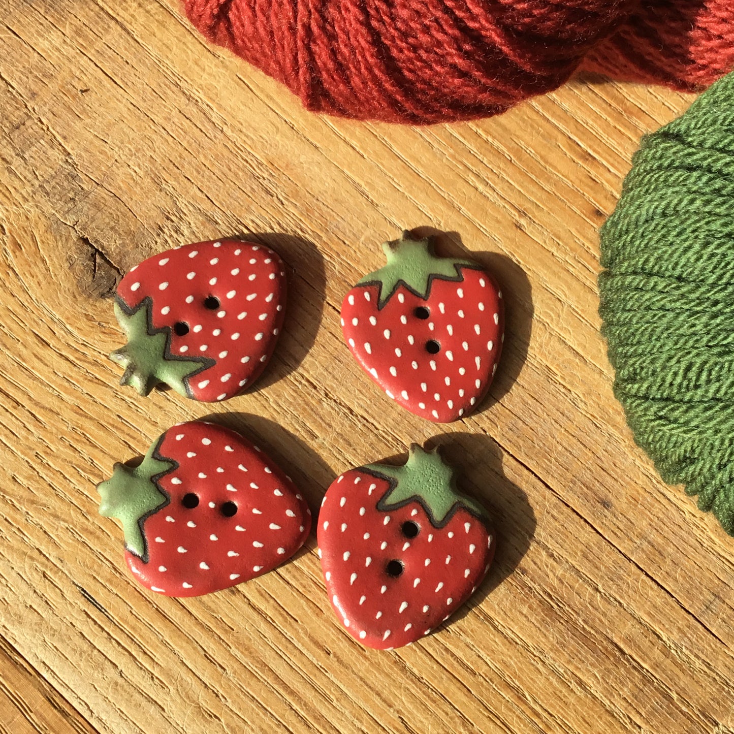Stoneware Strawberry Button - 1-1/8" x 1-3/8