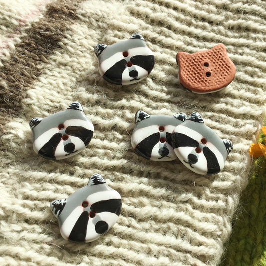 Ceramic Raccoon Button 3/4” x 7/8”