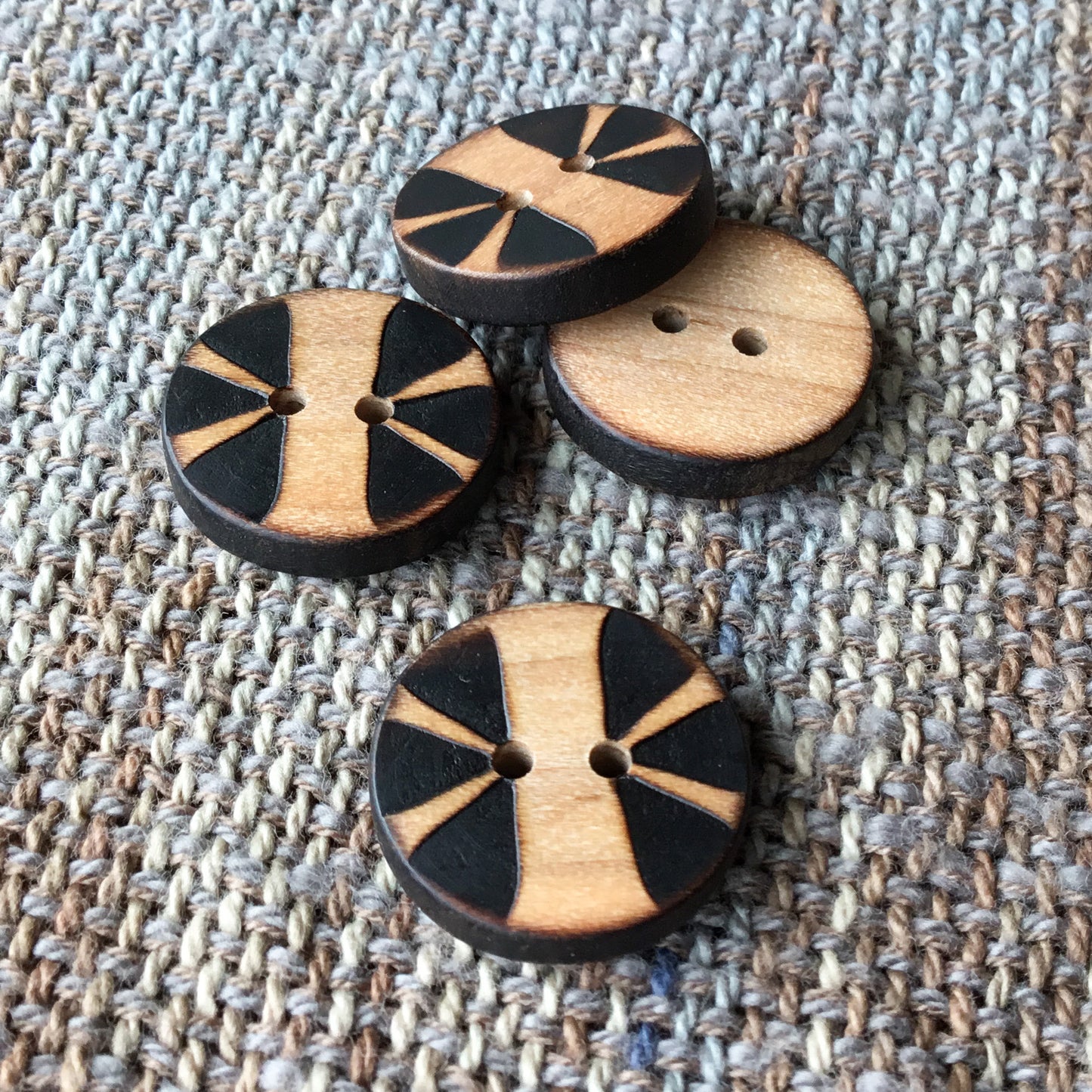 'Split Flower' Wood Burned Buttons  13/16”