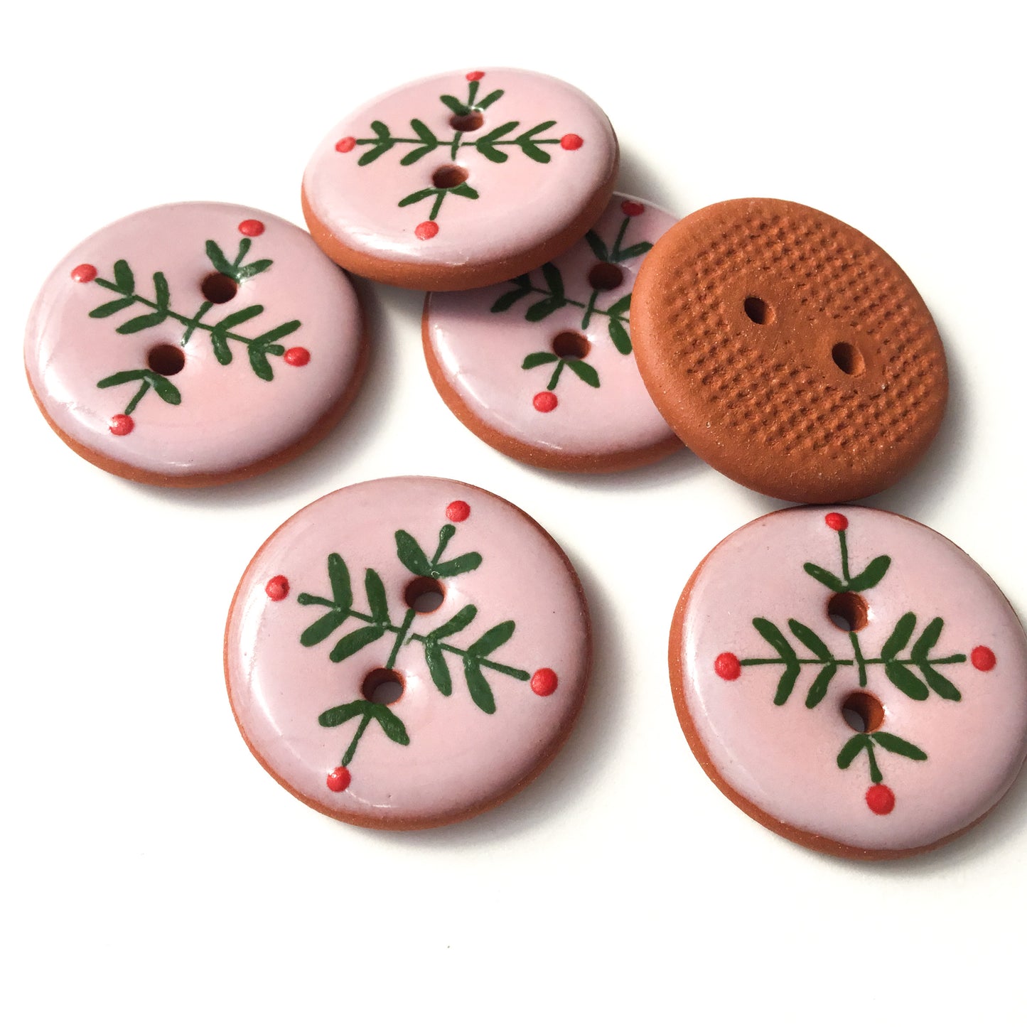 Pink ‘Bud & Vine’ Buttons  7/8" 6-pack