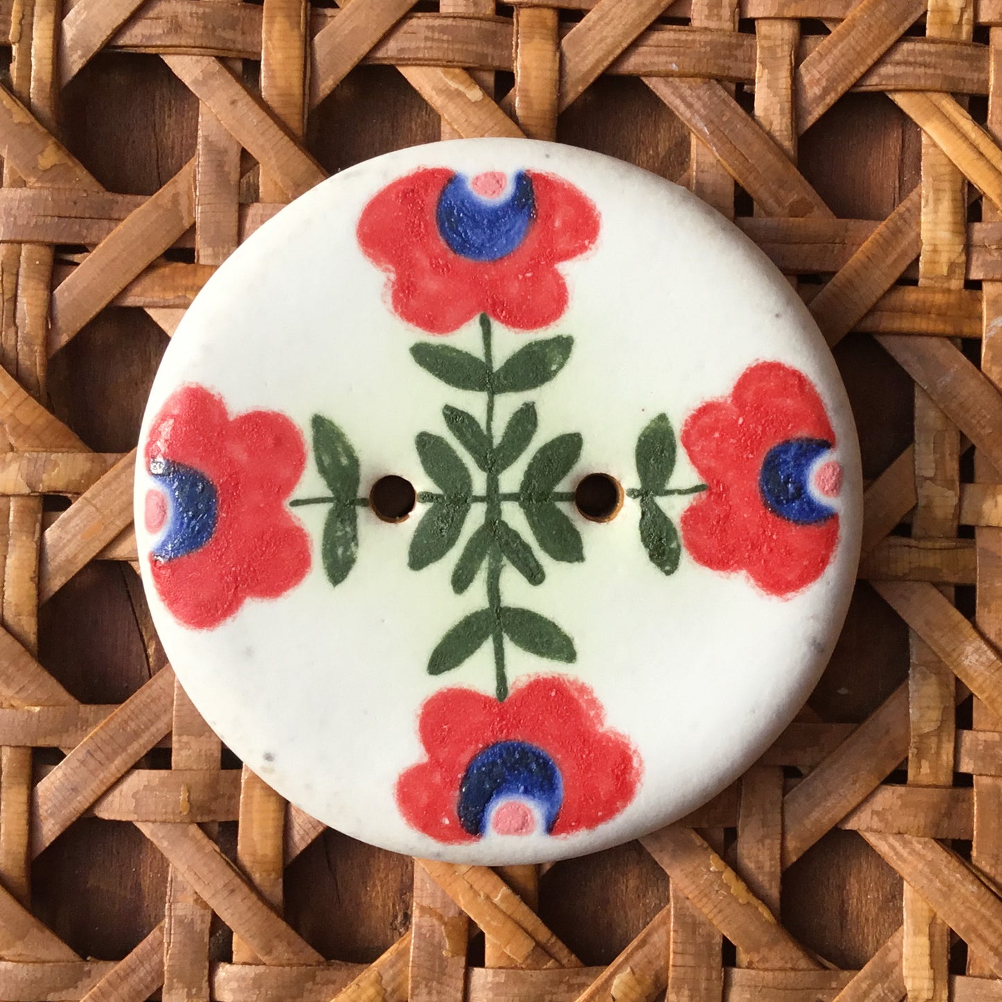 Crossed Folk Flowers Stoneware Button