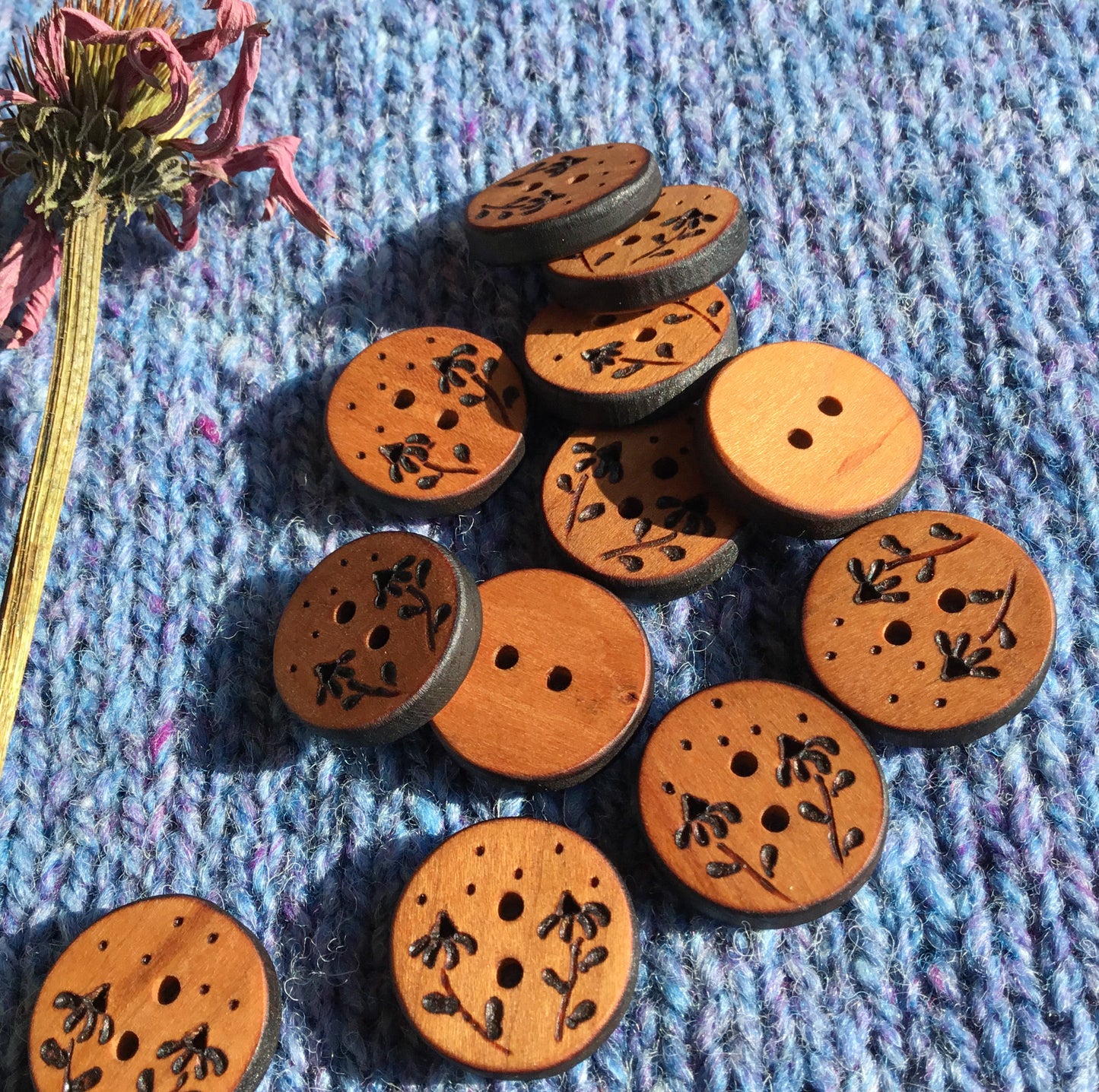 ‘Coneflowers' Wood Burned Button 13/16”