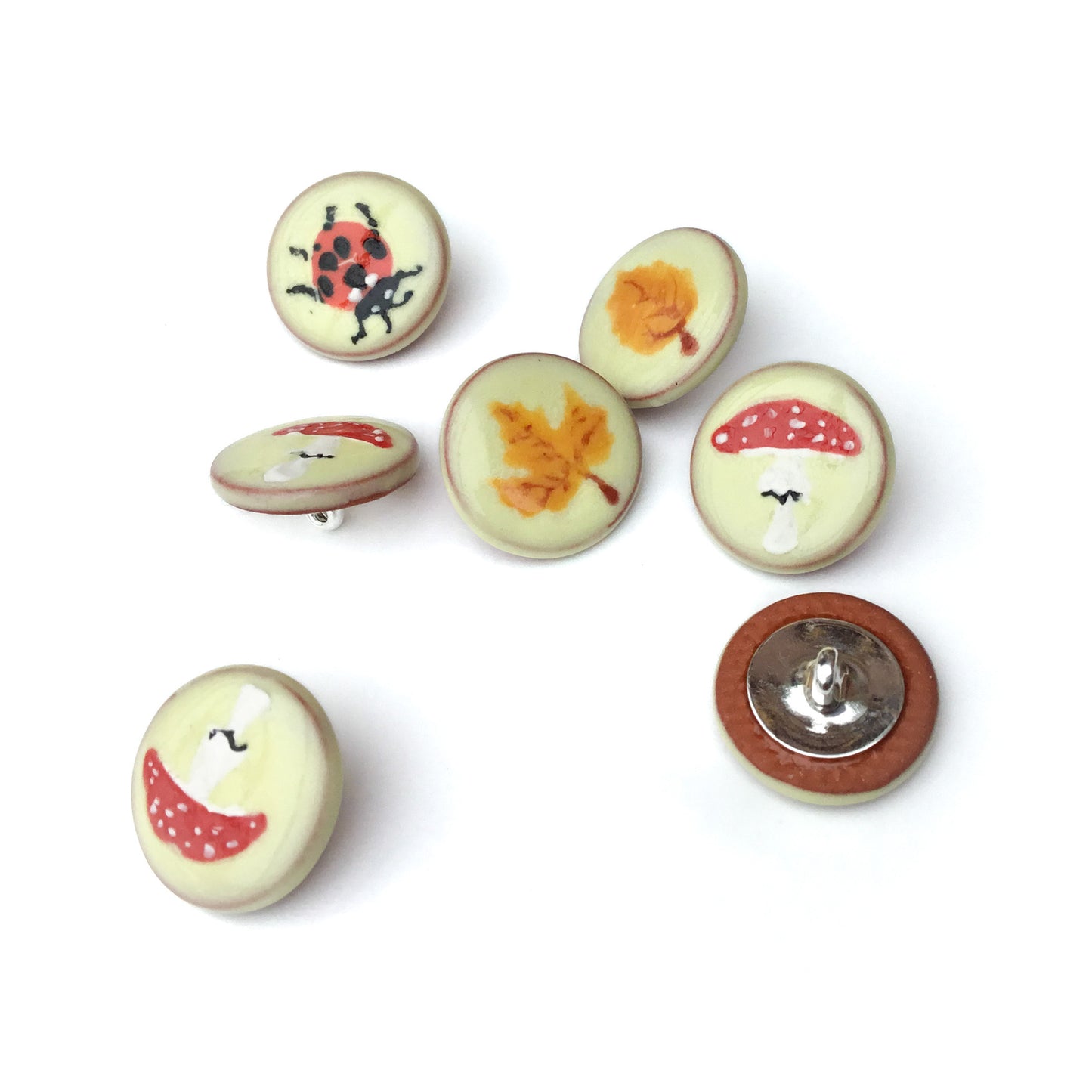 ‘Ladybug in the Woods’ Designer Shank Button Set - 5/8”  7-pack