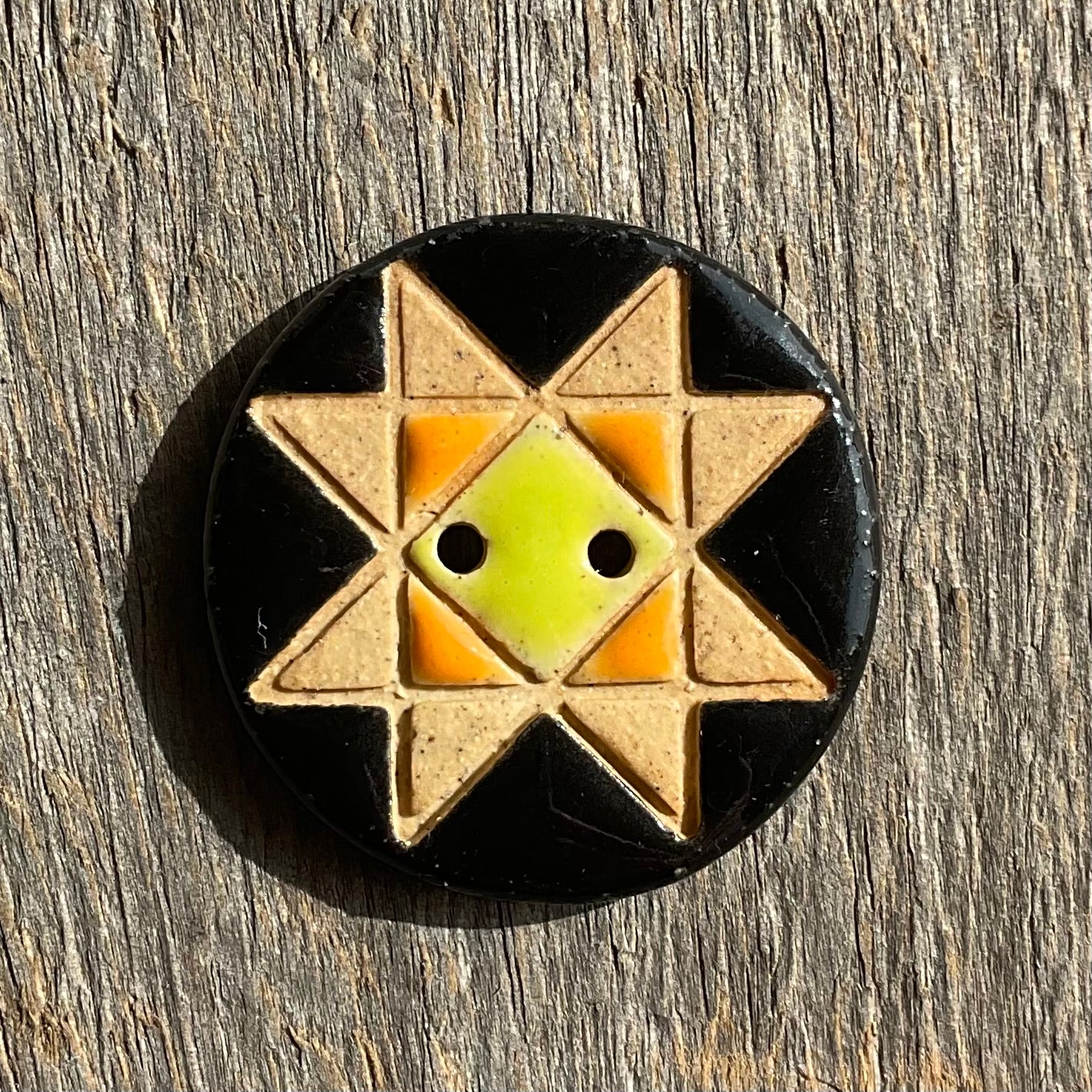 Ohio Star Quilt Block Stoneware Button 1-1/16"