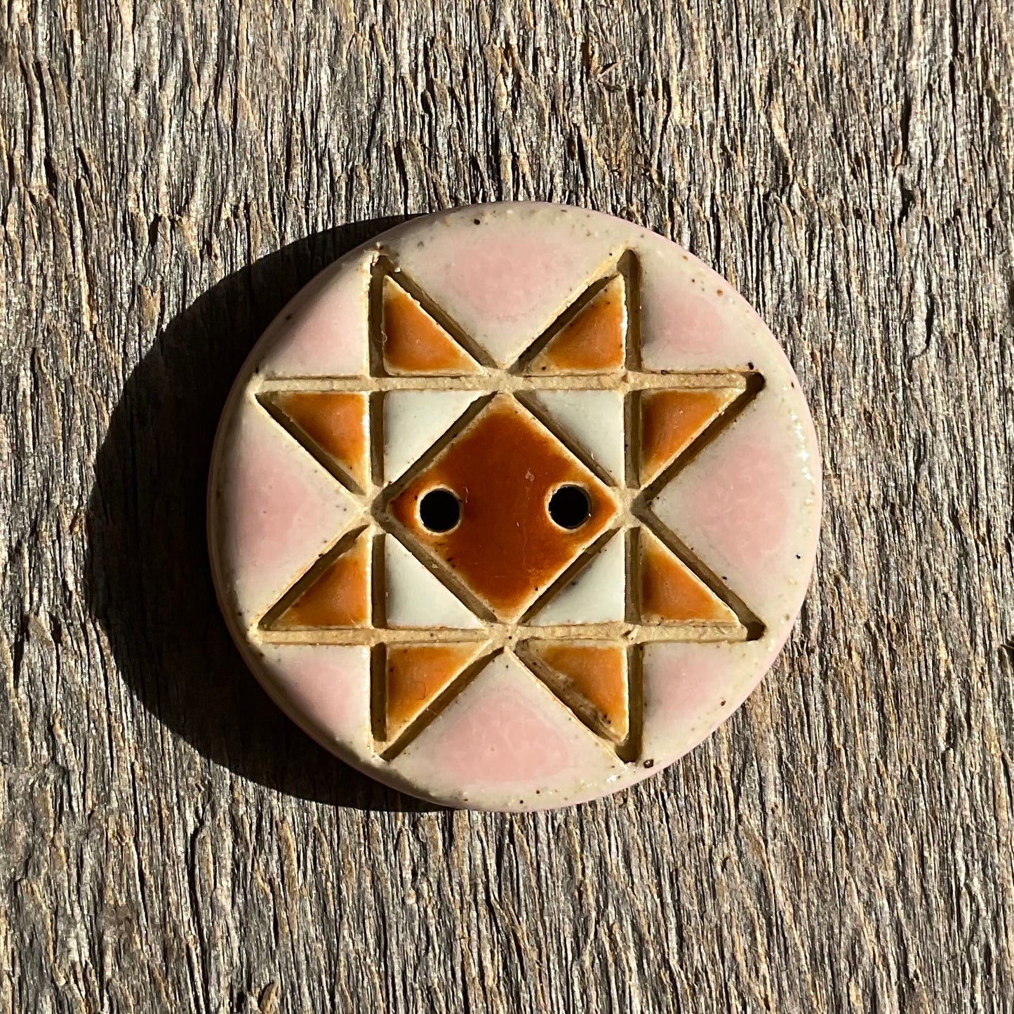 Ohio Star Quilt Block Stoneware Button 1-1/16"