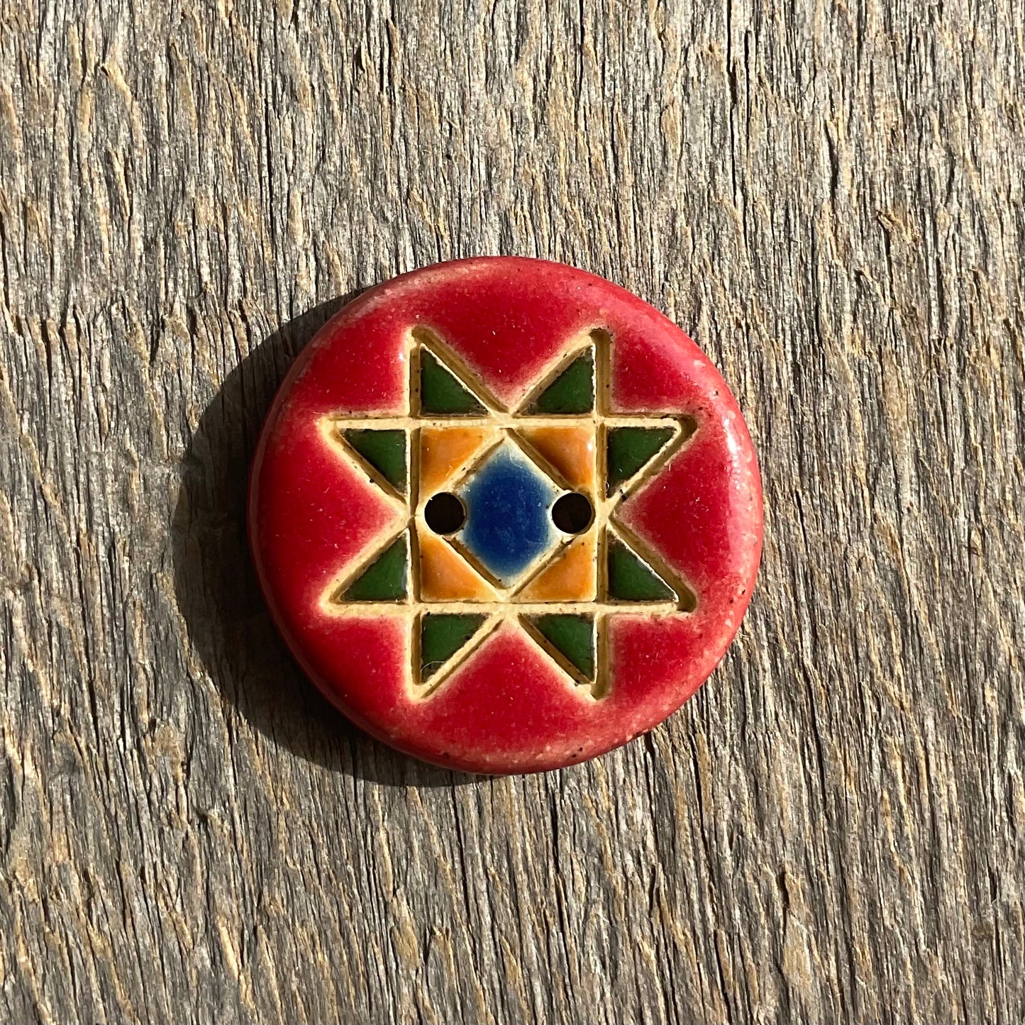 Ohio Star Quilt Block Stoneware Button 7/8"