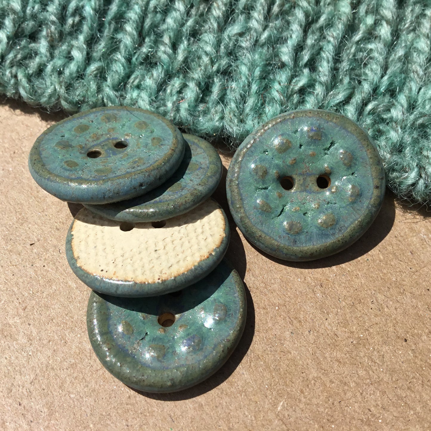 Blue Stone 'Aster' Stoneware Button  13/16"
