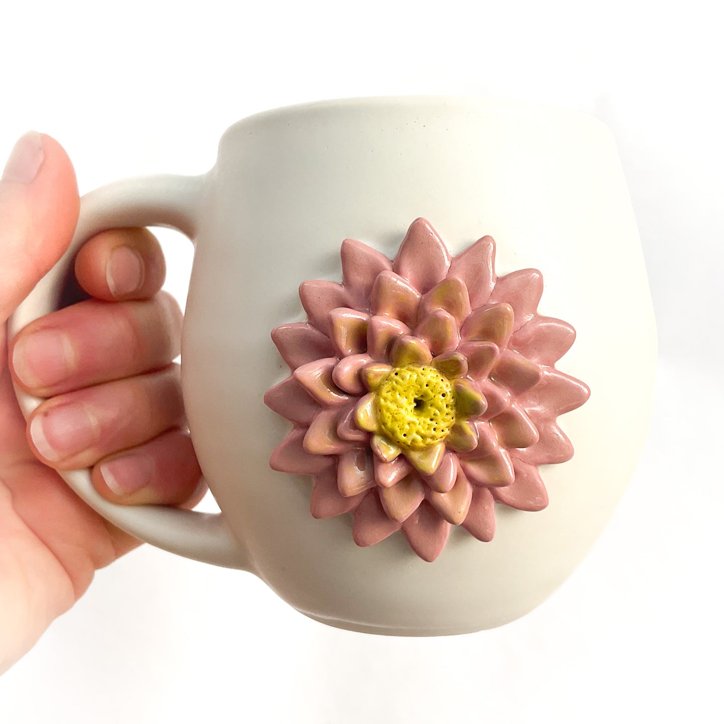 Dahlia Hand Sculpted Porcelain Mug   12 oz