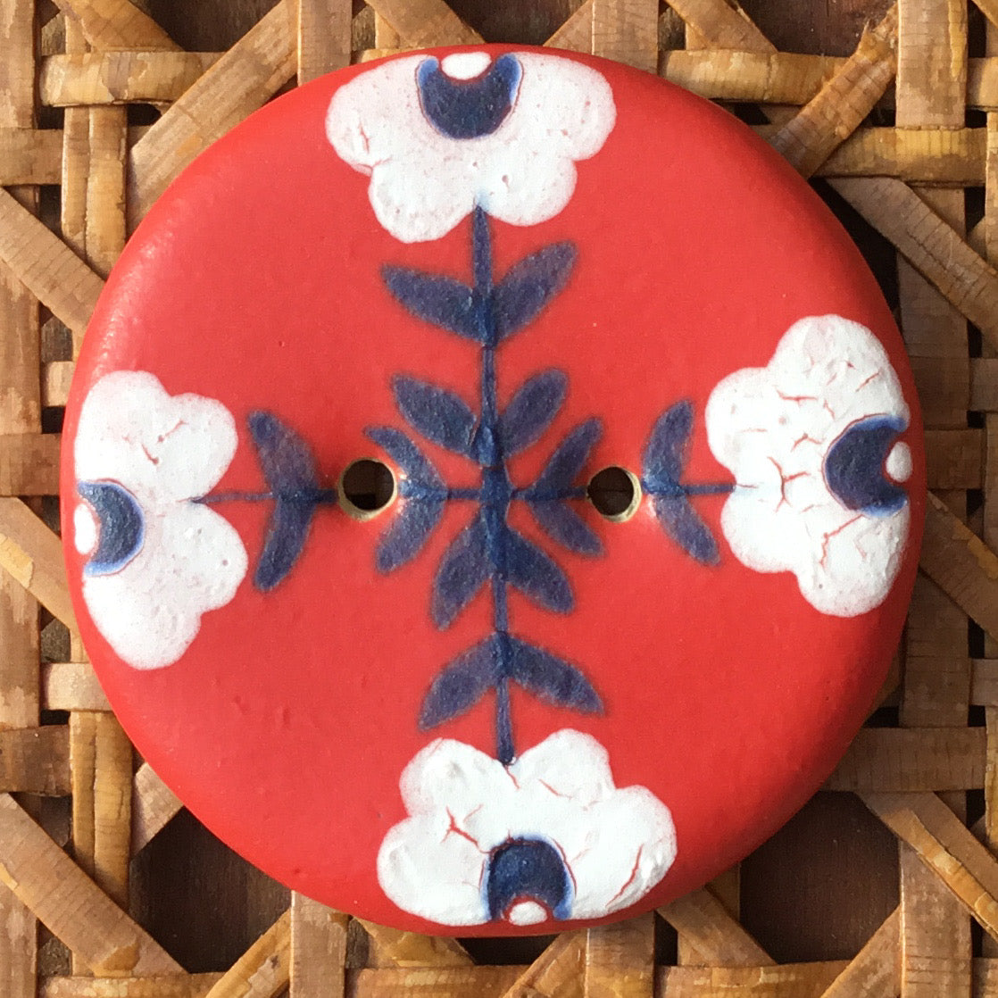 Crossed Folk Flowers Stoneware Button