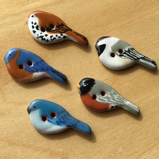 New! Ceramic Perching Songbird Button 1/2” x 1-1/8"