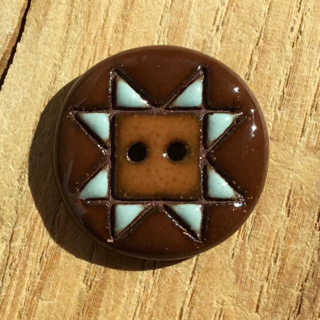 Sawtooth Quilt - Red Stoneware Button - two sizes