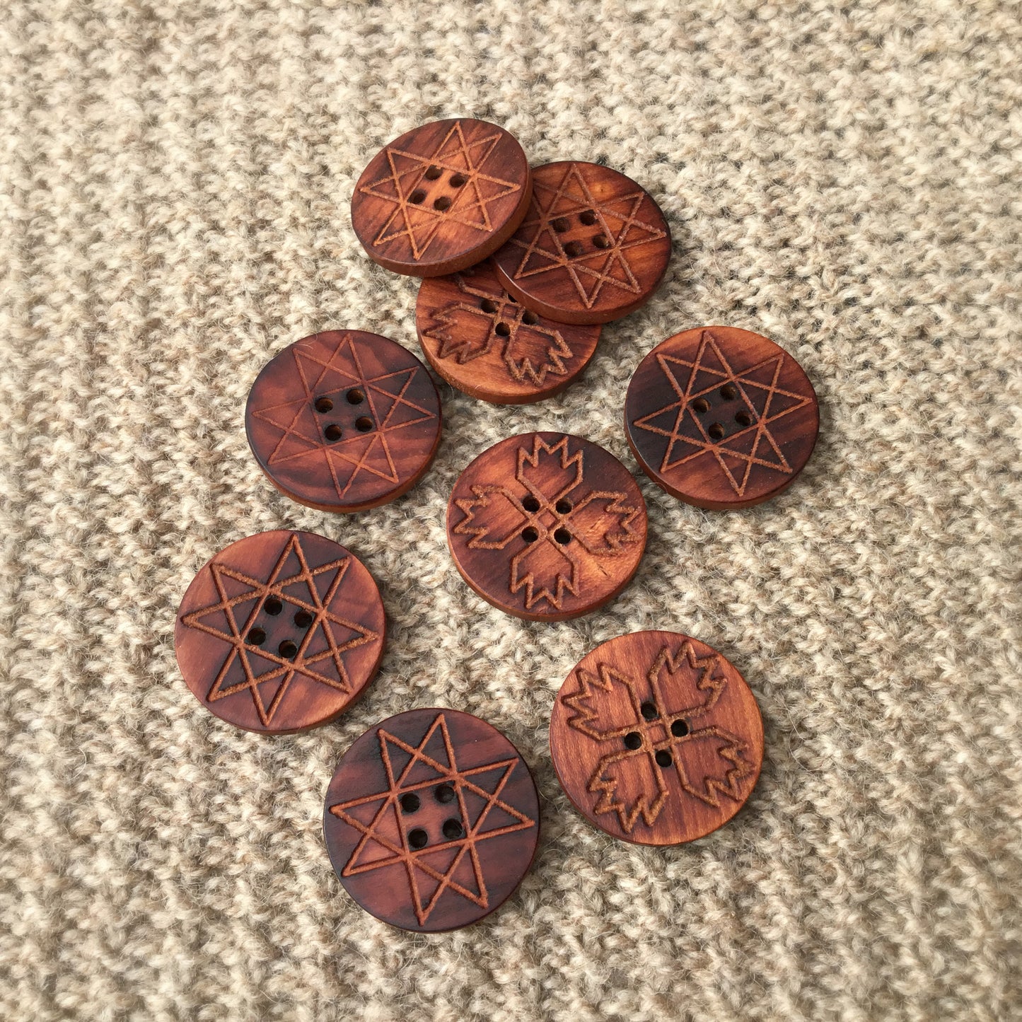 Wooden Quilt Button on Cherry  1-1/2”