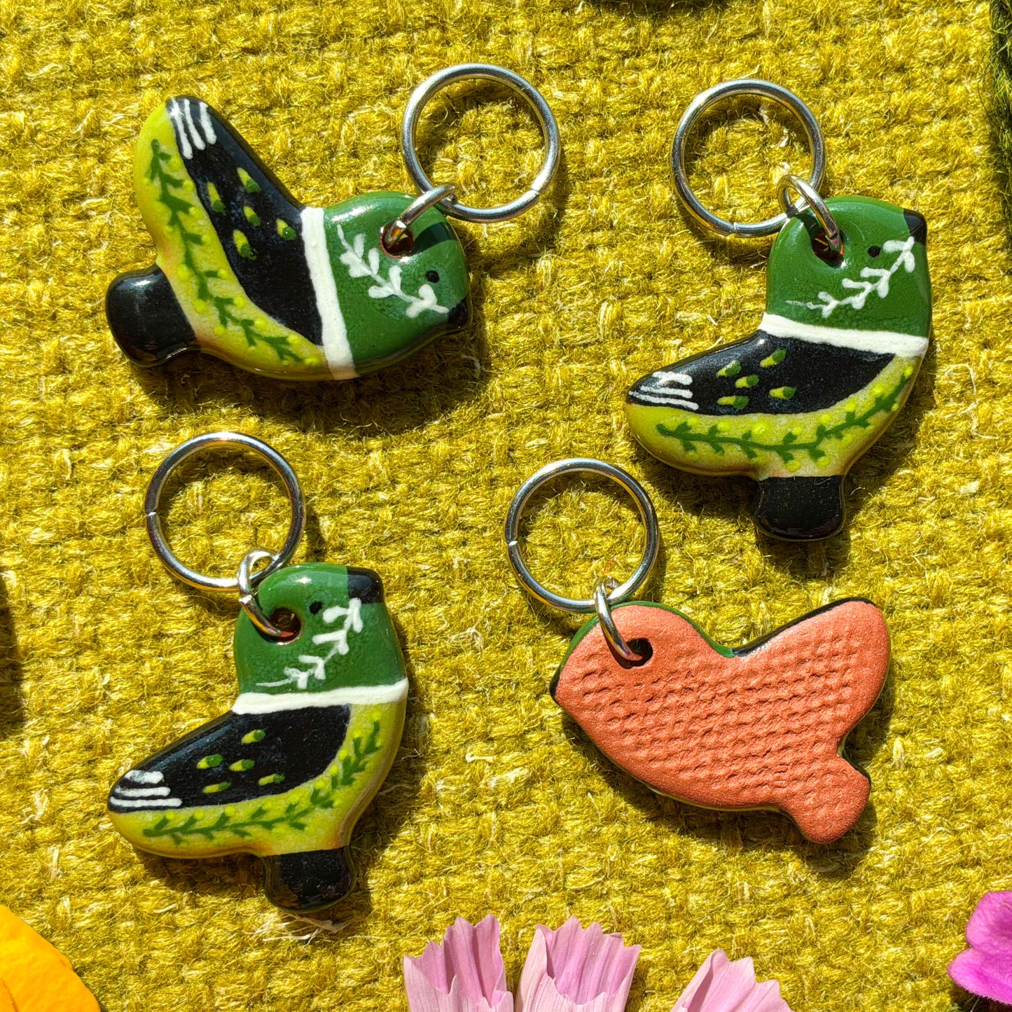 Ceramic Folk Bird Stitch Marker  3/4" x 7/8"