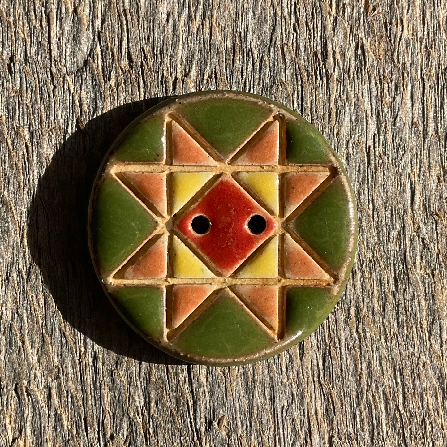 Ohio Star Quilt Block Stoneware Button 1-1/16"