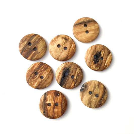 Spalted Dark Ash Wood Buttons  1"  8 pack