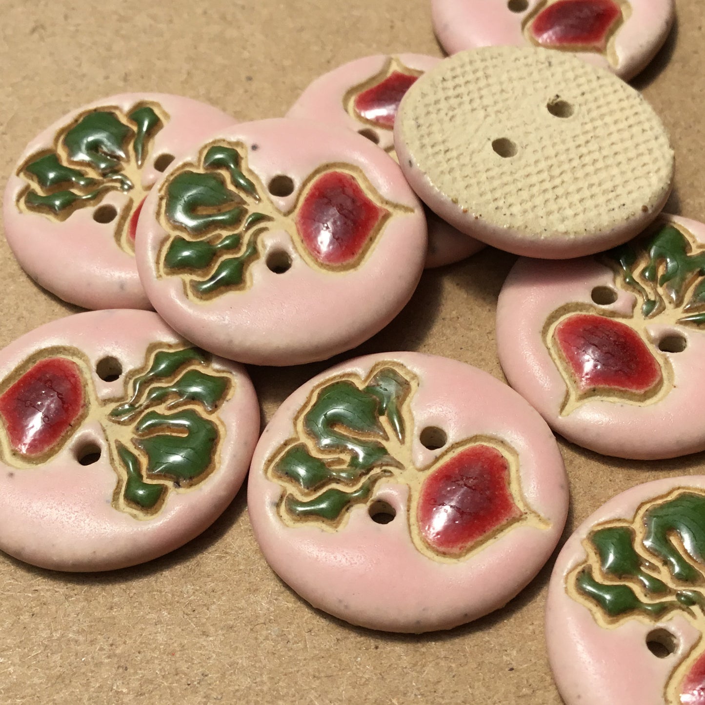 Matte Pink Garden Beet Stoneware Button  7/8