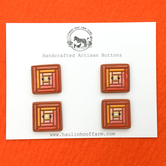 'Orange Pop' Log Cabin Quilt Block Buttons - Set of 4