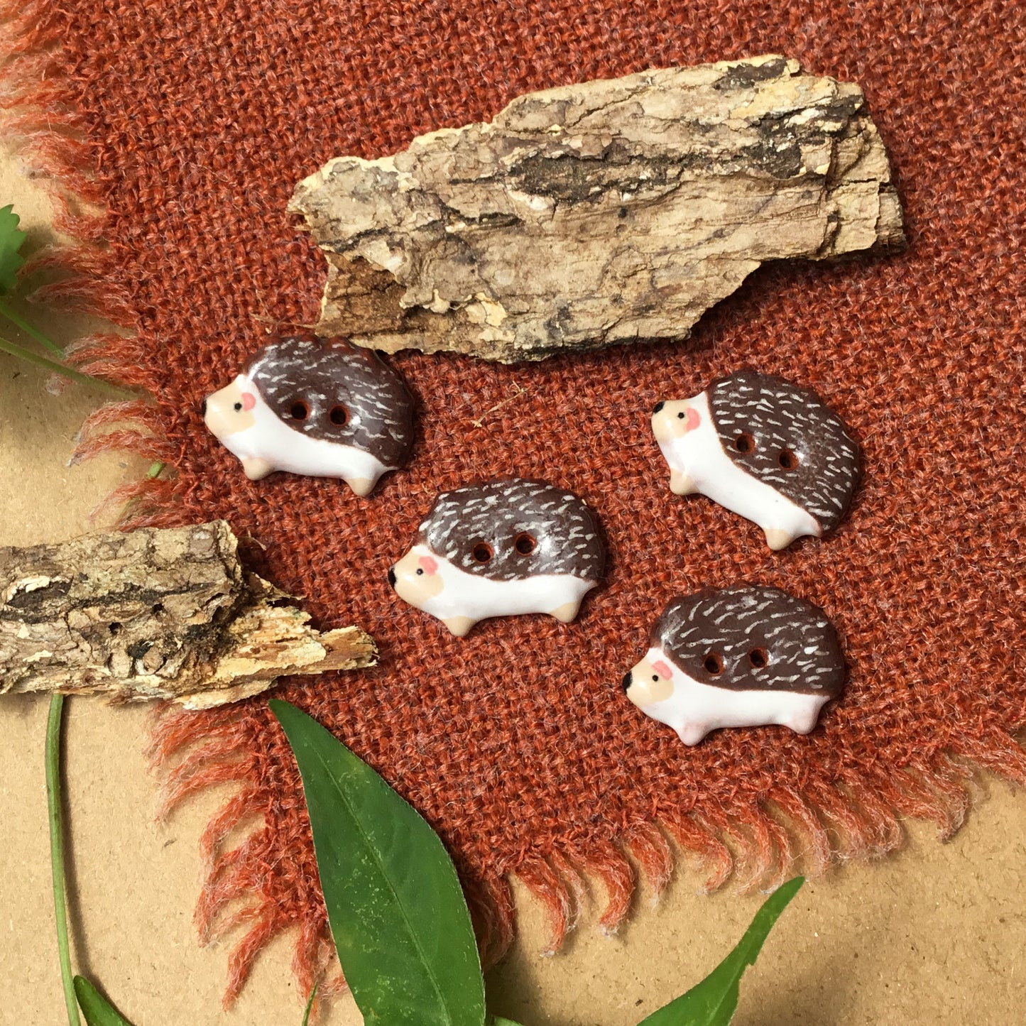 Happy Hedgehog Earthenware Button 9/16” x 7/8”