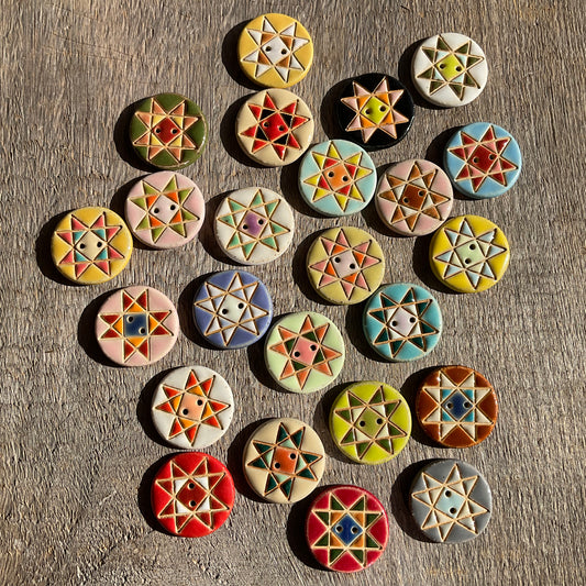 Ohio Star Quilt Block Stoneware Button 1-1/16"