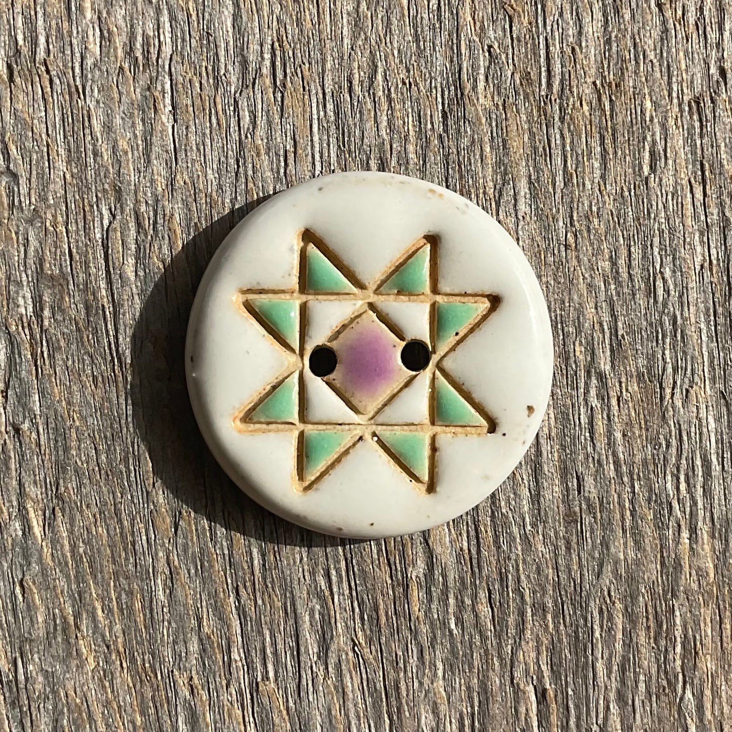 Ohio Star Quilt Block Stoneware Button 7/8"