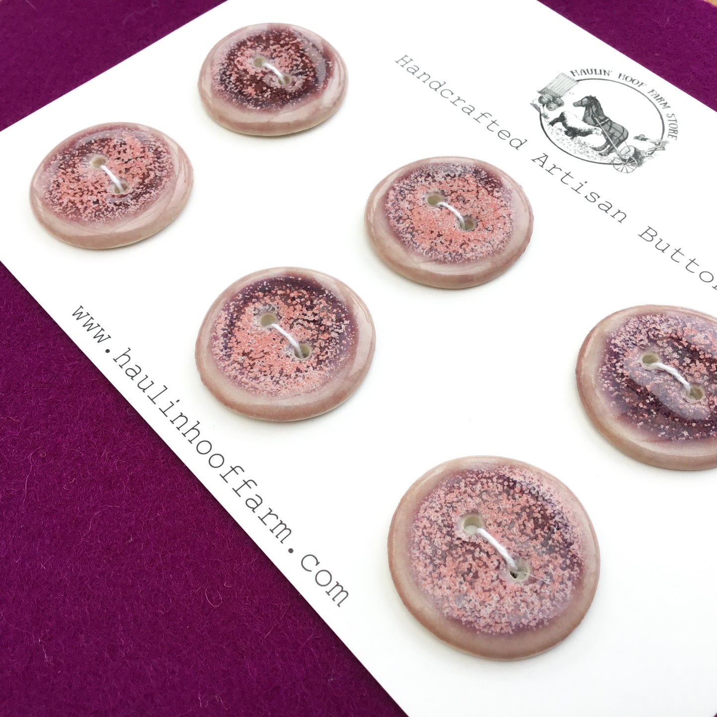 'Magenta Sky' Purple & Pink Porcelain Buttons  1" 6-Pack