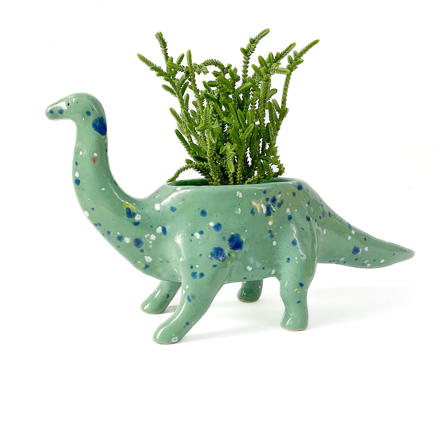 Blue Green Brontosaurus Dinosaur Planter