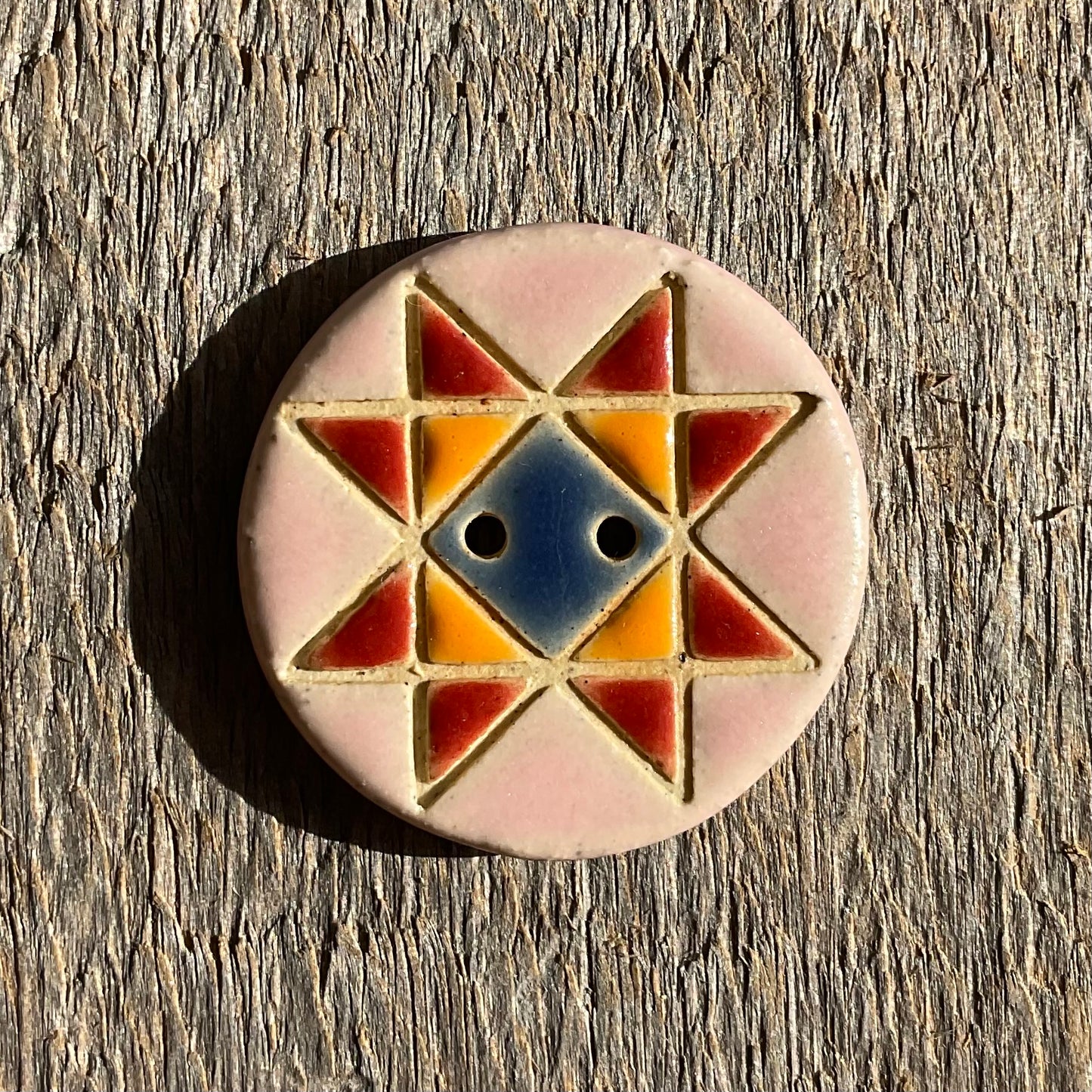 Ohio Star Quilt Block Stoneware Button 1-1/16"